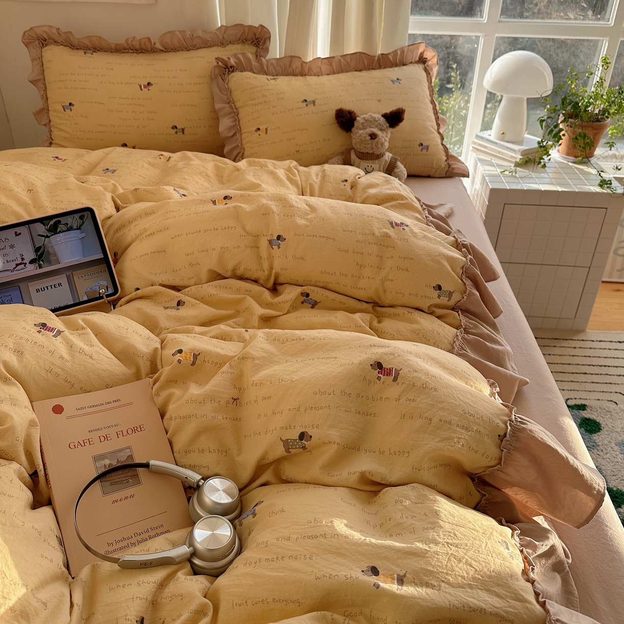 91家纺网 家纺一手货源 找家纺 韩都家居 2026新款韩系大花边系列古棉四件套 斑珈狗