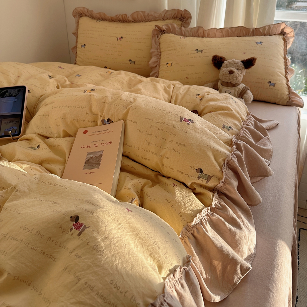 91家纺网 家纺一手货源 找家纺 韩都家居 2026新款韩系大花边系列古棉四件套 斑珈狗