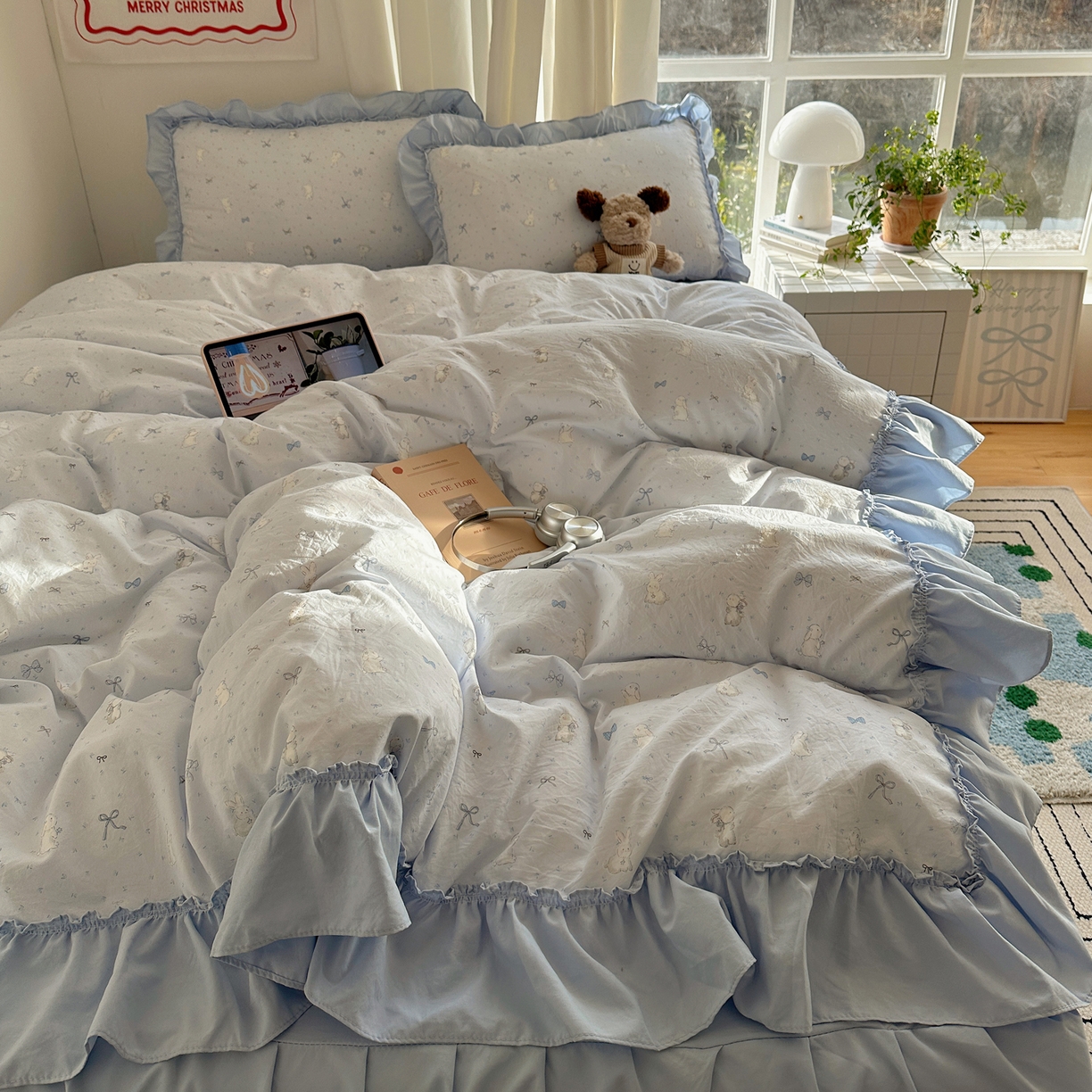 91家纺网 家纺一手货源 找家纺 韩都家居 2026新款韩系大花边系列古棉四件套 蓝海