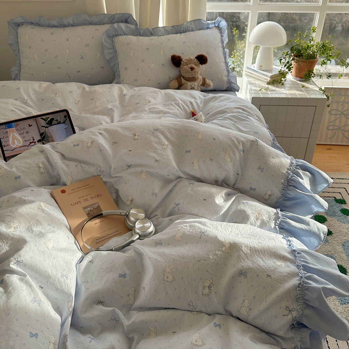 91家纺网 家纺一手货源 找家纺 韩都家居 2026新款韩系大花边系列古棉四件套 蓝海