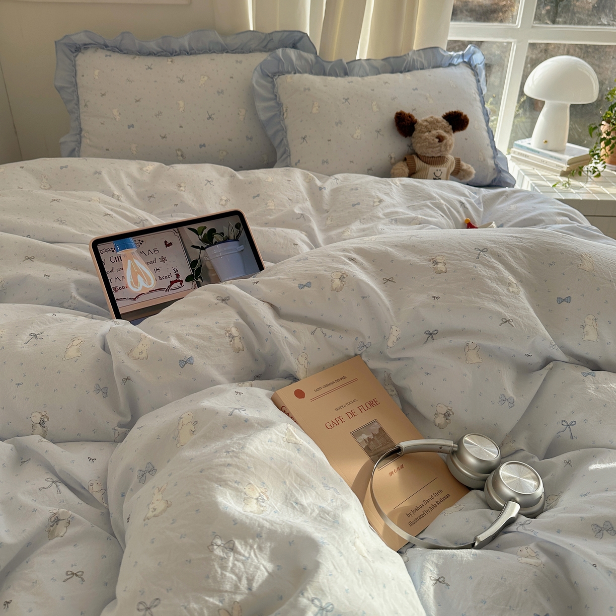 91家纺网 家纺一手货源 找家纺 韩都家居 2026新款韩系大花边系列古棉四件套 蓝海