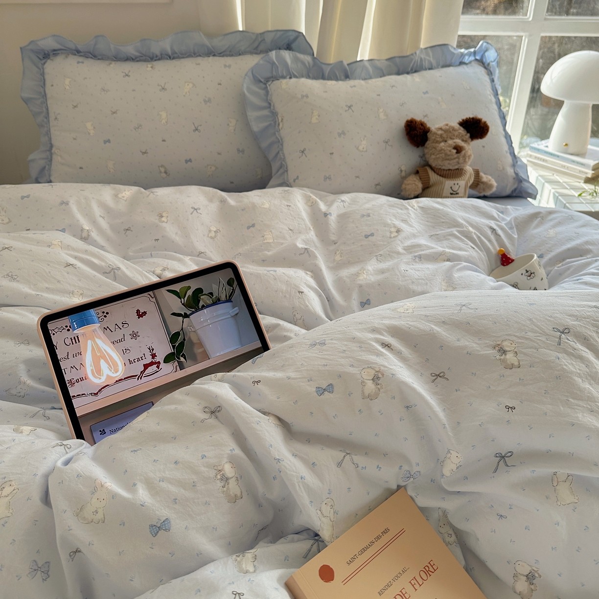 91家纺网 家纺一手货源 找家纺 韩都家居 2026新款韩系大花边系列古棉四件套 蓝海