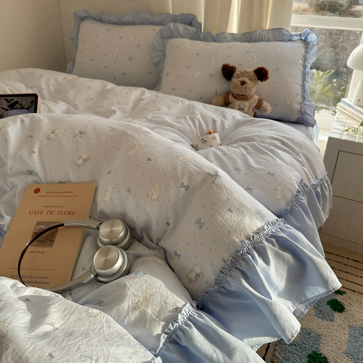 91家纺网 家纺一手货源 找家纺 韩都家居 2026新款韩系大花边系列古棉四件套 蓝海