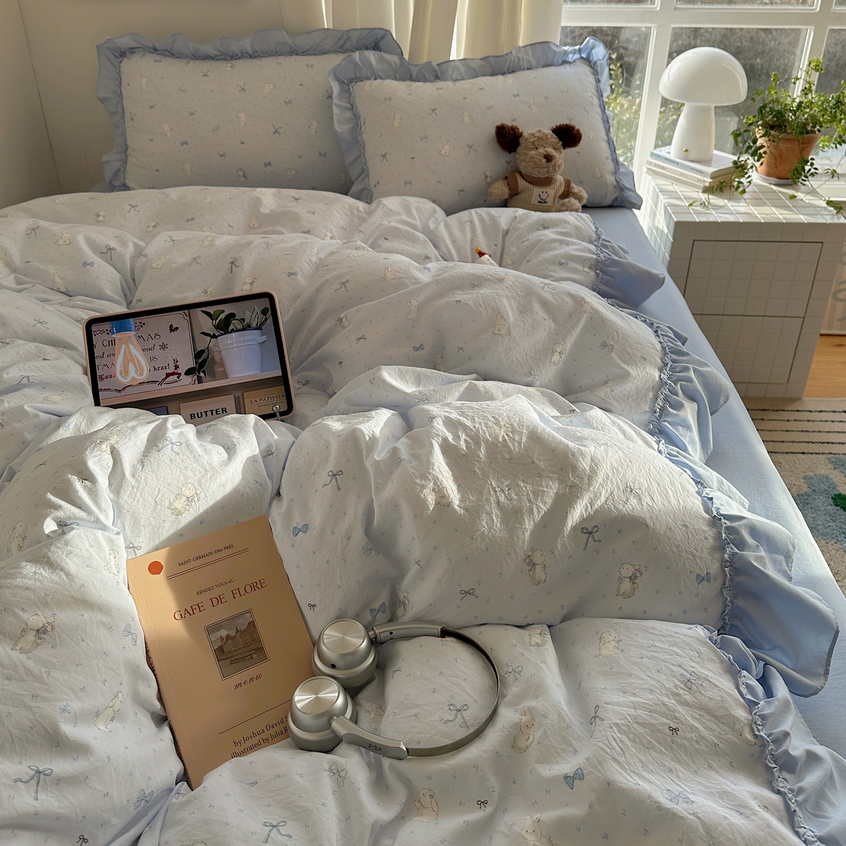 91家纺网 家纺一手货源 找家纺 韩都家居 2026新款韩系大花边系列古棉四件套 蓝海