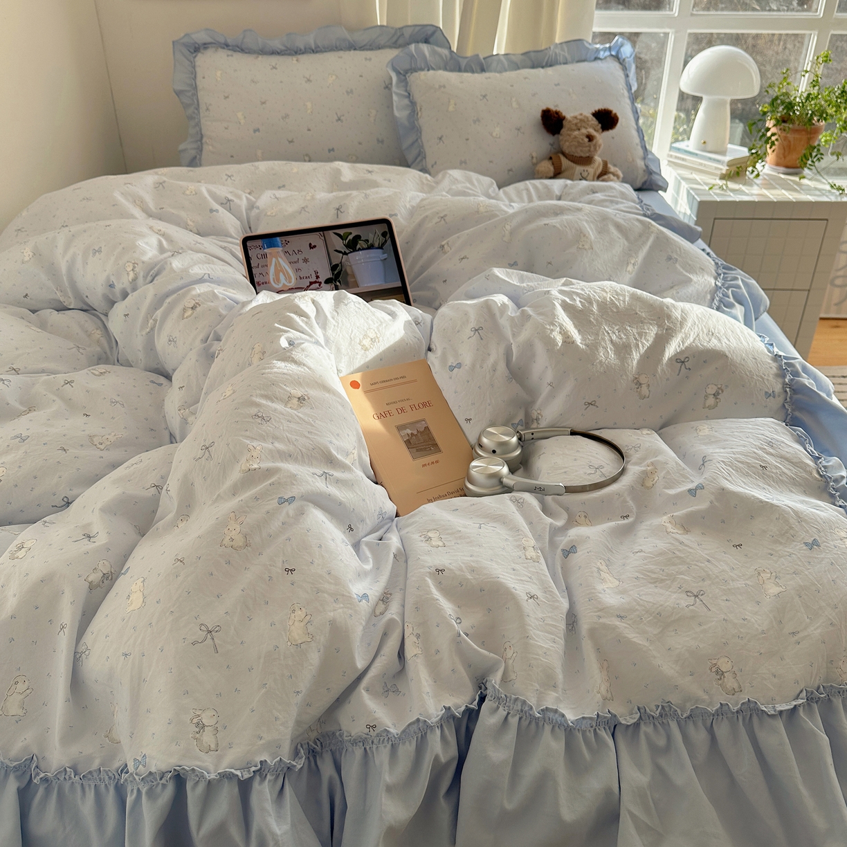 91家纺网 家纺一手货源 找家纺 韩都家居 2026新款韩系大花边系列古棉四件套 蓝海