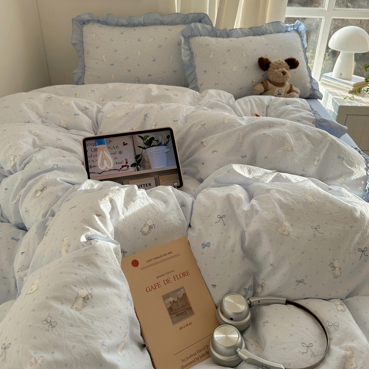 91家纺网 家纺一手货源 找家纺 韩都家居 2026新款韩系大花边系列古棉四件套 蓝海