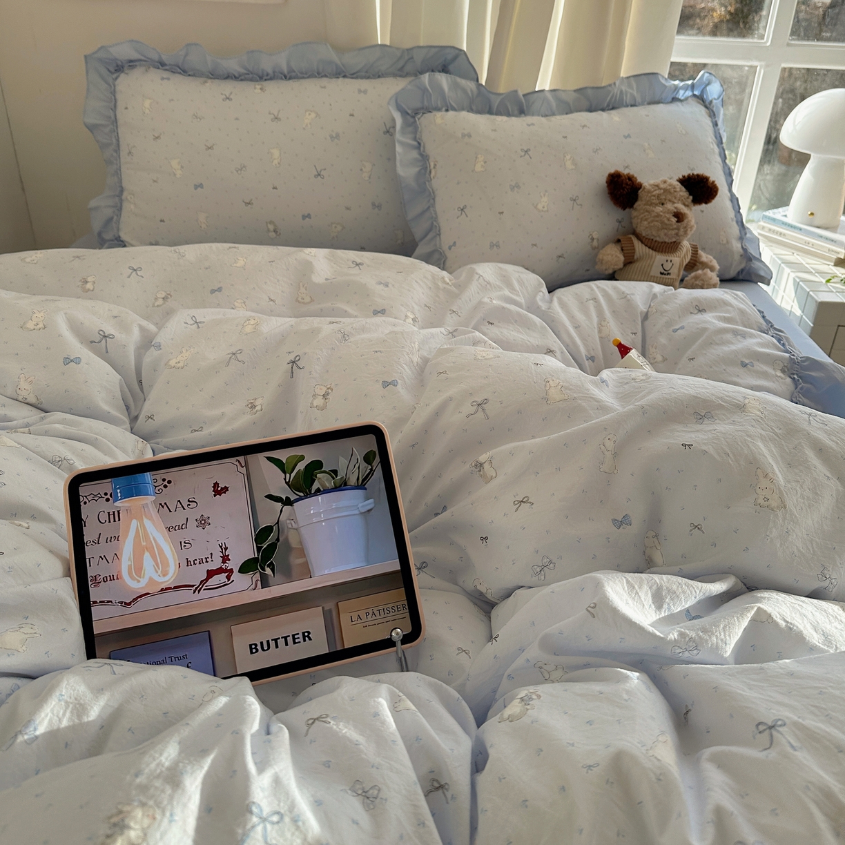 91家纺网 家纺一手货源 找家纺 韩都家居 2026新款韩系大花边系列古棉四件套 蓝海