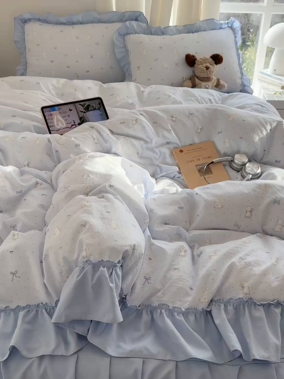 91家纺网 家纺一手货源 找家纺 韩都家居 2026新款韩系大花边系列古棉四件套 蓝海