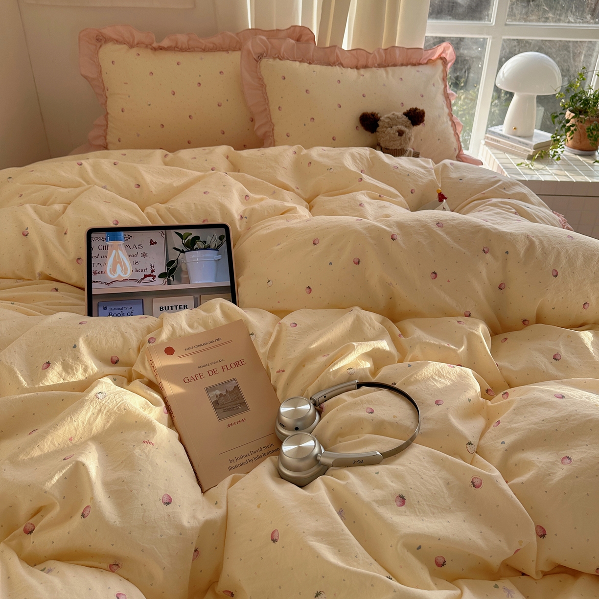 91家纺网 家纺一手货源 找家纺 韩都家居 2026新款韩系大花边系列古棉四件套 莓果