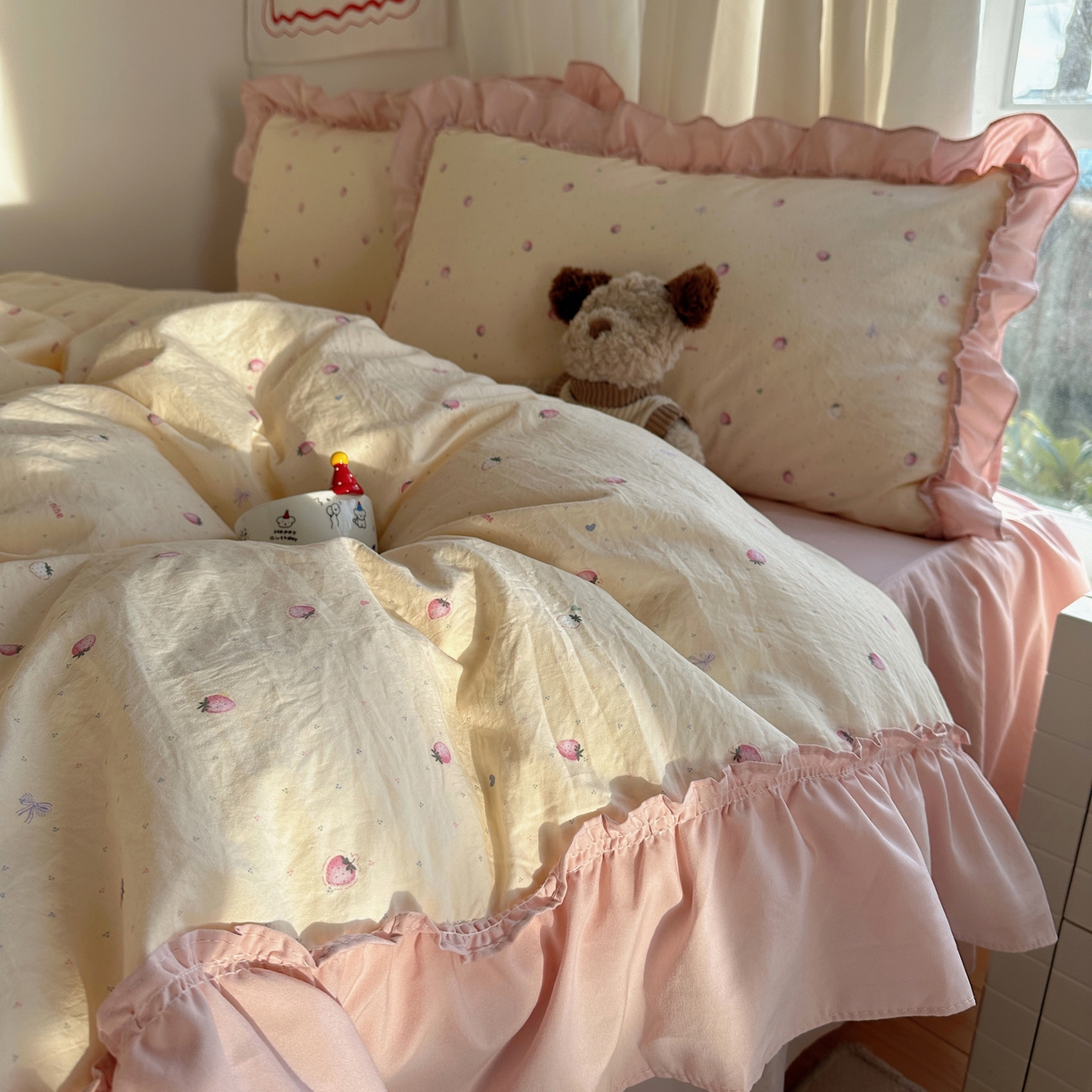 91家纺网 家纺一手货源 找家纺 韩都家居 2026新款韩系大花边系列古棉四件套 莓果