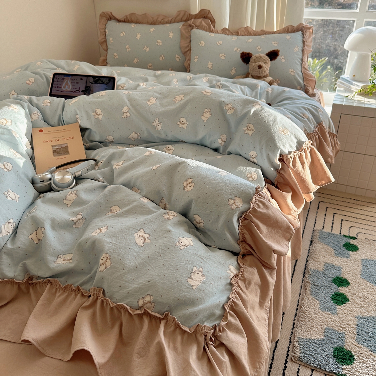 韩都家居 2026新款韩系大花边系列古棉四件套 星狗