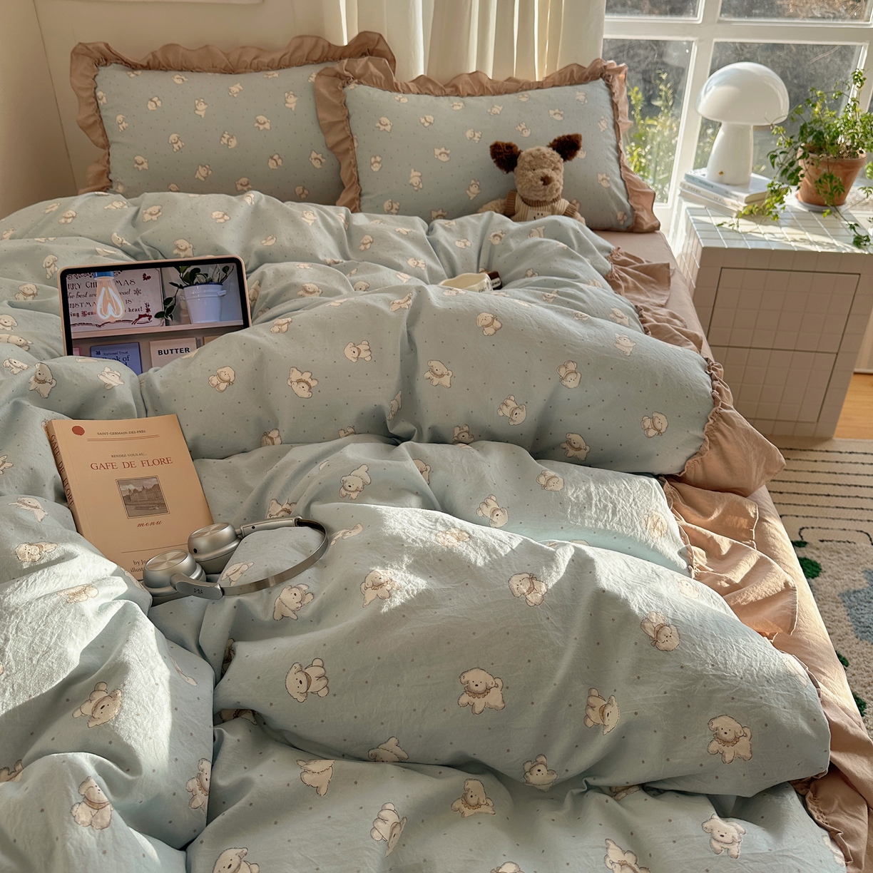 91家纺网 家纺一手货源 找家纺 韩都家居 2026新款韩系大花边系列古棉四件套 星狗