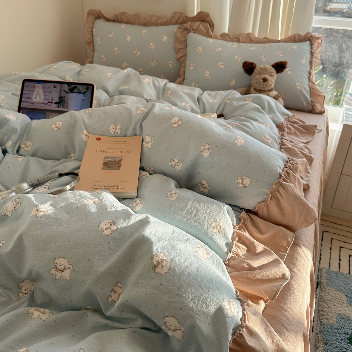 91家纺网 家纺一手货源 找家纺 韩都家居 2026新款韩系大花边系列古棉四件套 星狗