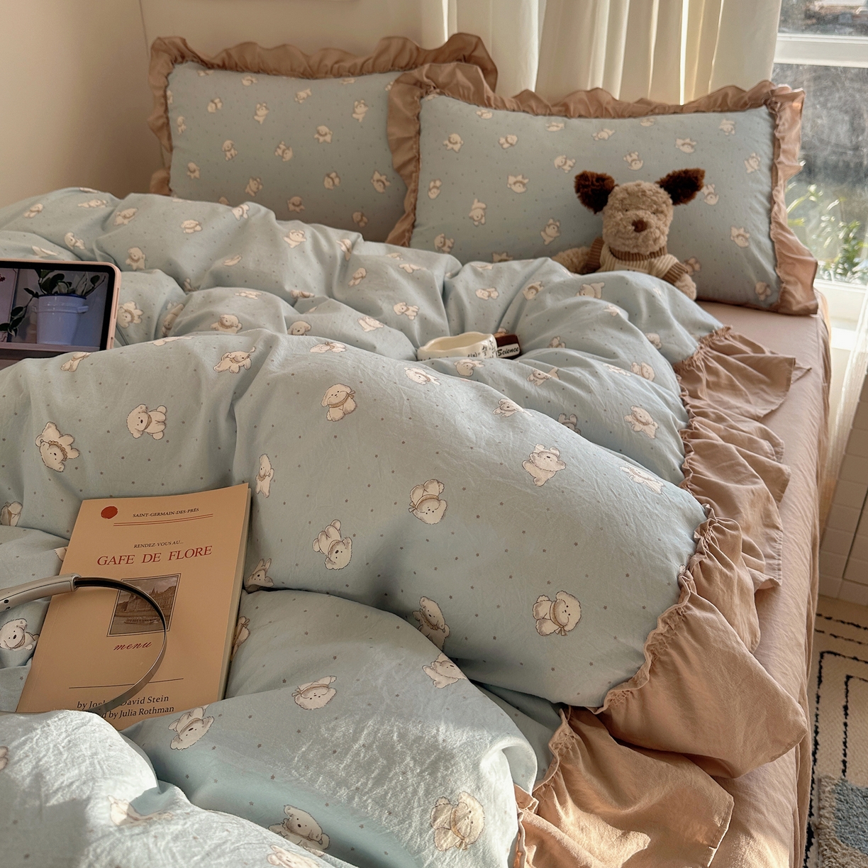 91家纺网 家纺一手货源 找家纺 韩都家居 2026新款韩系大花边系列古棉四件套 星狗