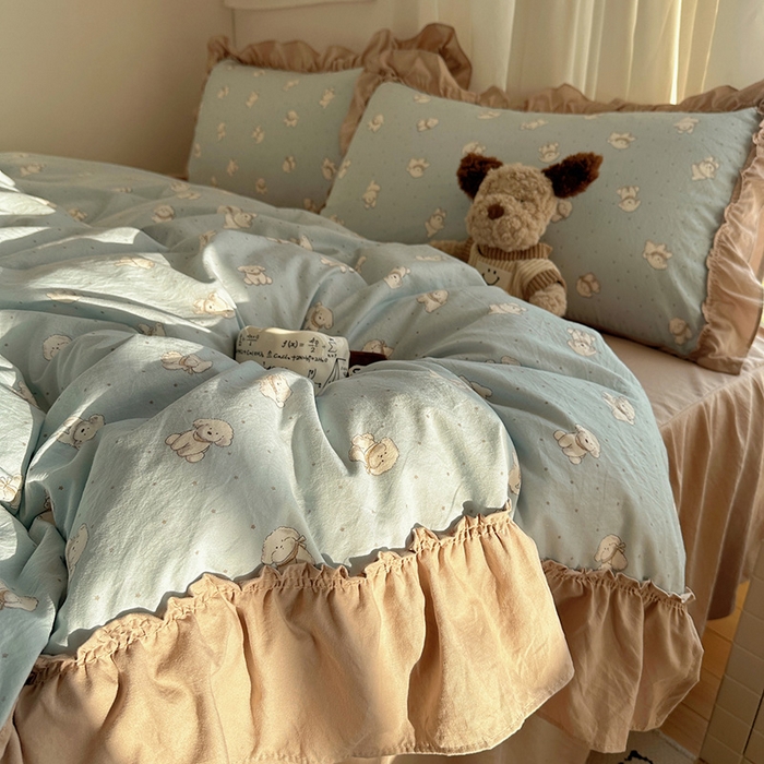 91家纺网 家纺一手货源 找家纺 韩都家居 2026新款韩系大花边系列古棉四件套 星狗