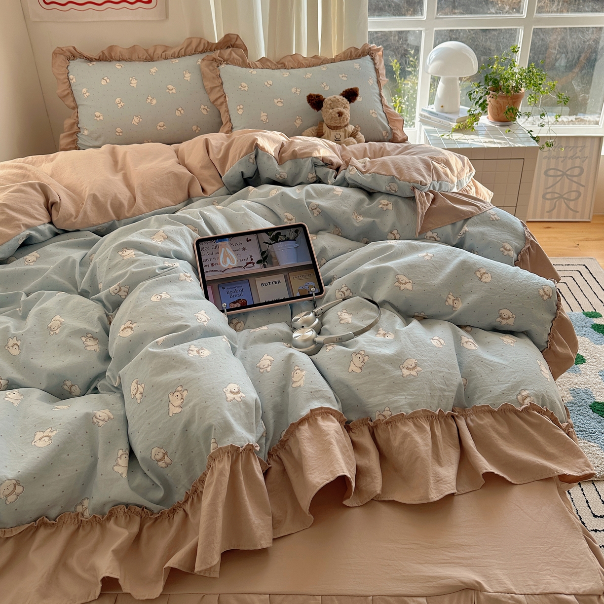 91家纺网 家纺一手货源 找家纺 韩都家居 2026新款韩系大花边系列古棉四件套 星狗