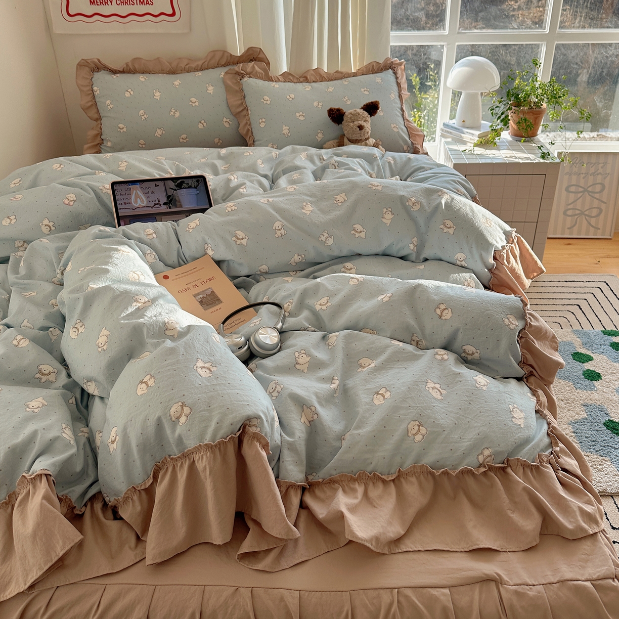 91家纺网 家纺一手货源 找家纺 韩都家居 2026新款韩系大花边系列古棉四件套 星狗