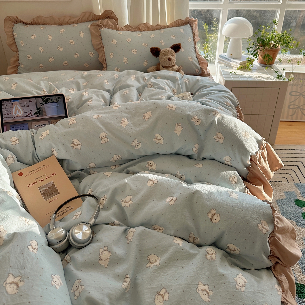 91家纺网 家纺一手货源 找家纺 韩都家居 2026新款韩系大花边系列古棉四件套 星狗