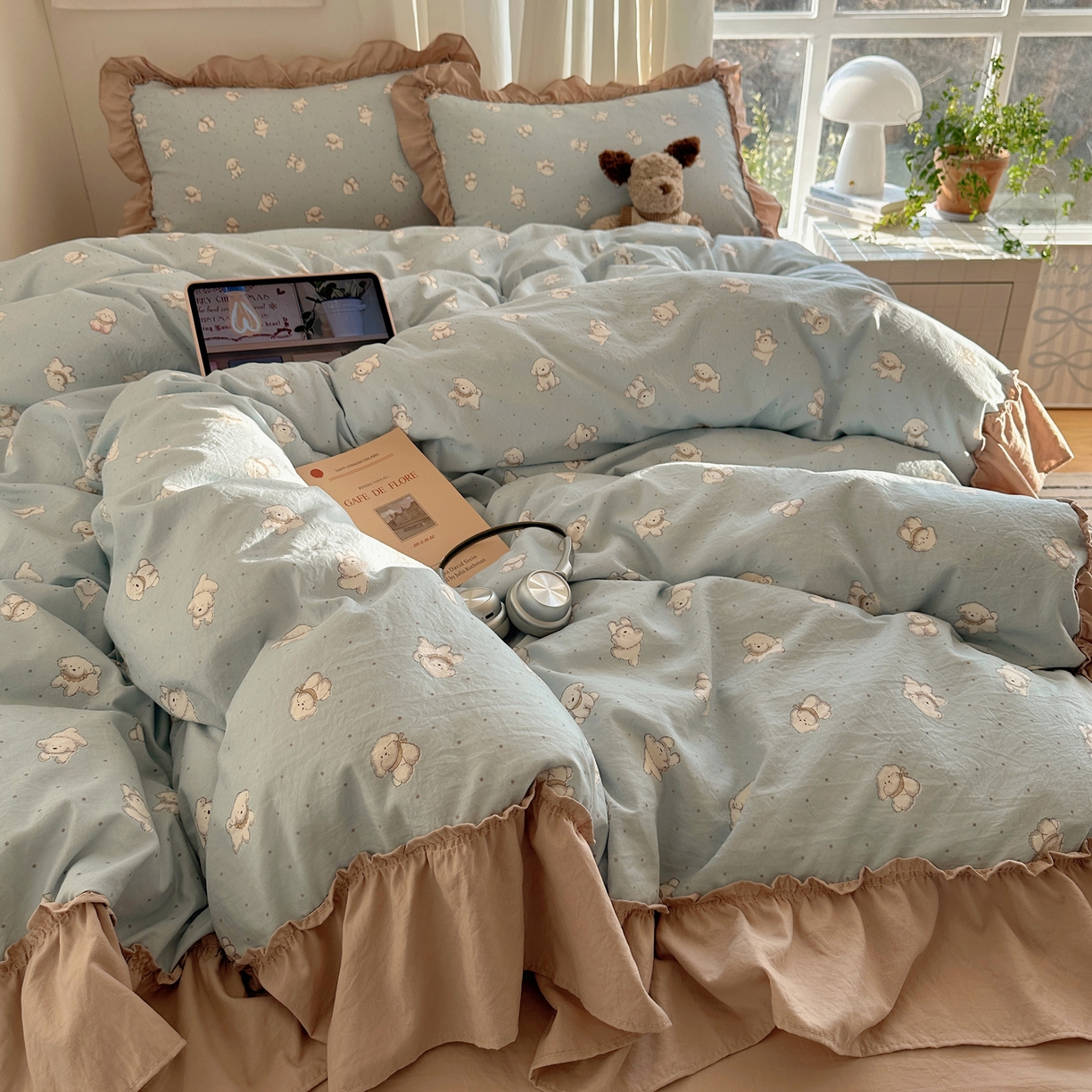 91家纺网 家纺一手货源 找家纺 韩都家居 2026新款韩系大花边系列古棉四件套 星狗