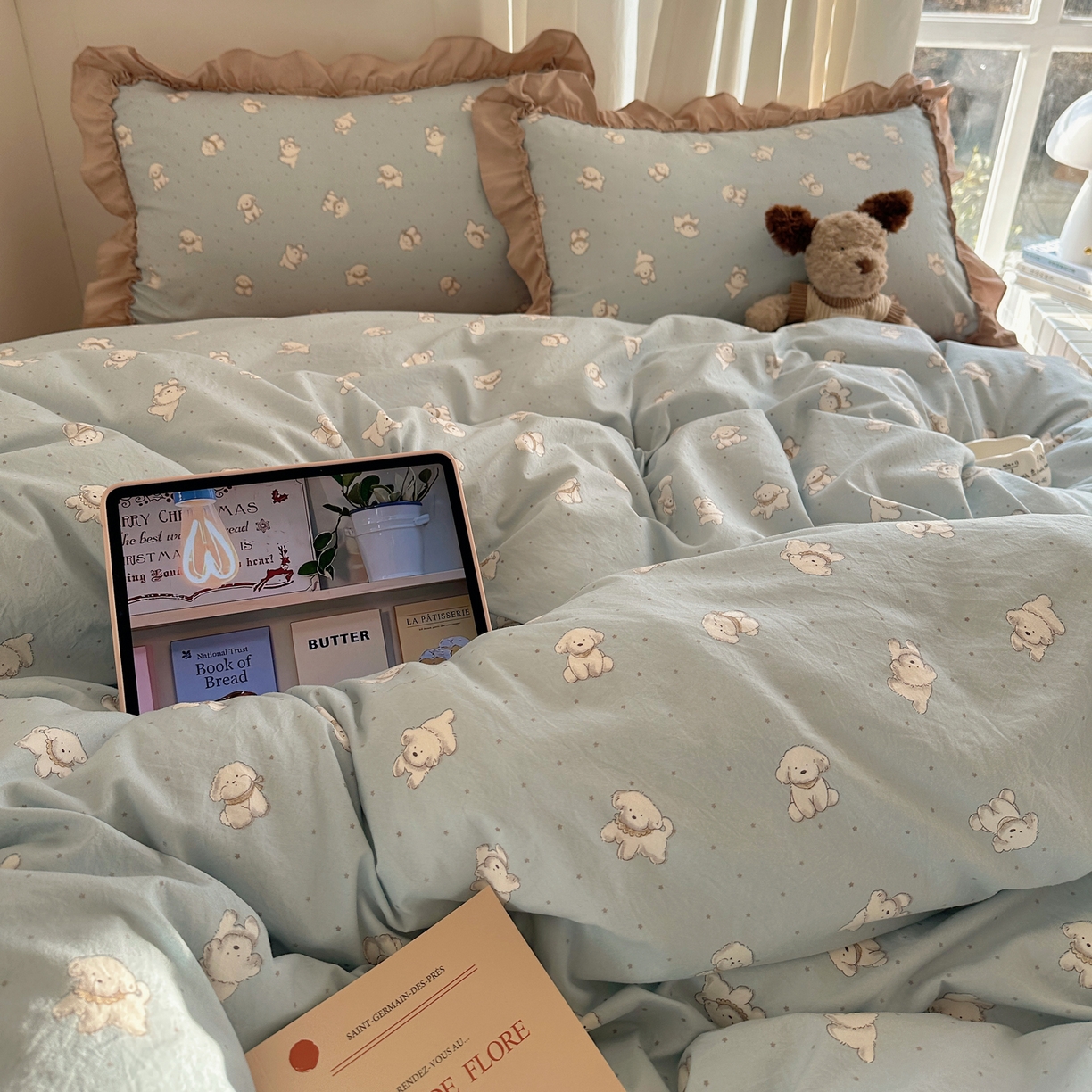 91家纺网 家纺一手货源 找家纺 韩都家居 2026新款韩系大花边系列古棉四件套 星狗