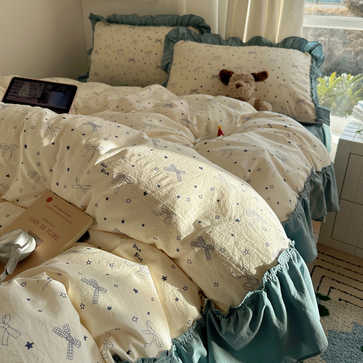 91家纺网 家纺一手货源 找家纺 韩都家居 2026新款韩系大花边系列古棉四件套 雨沫