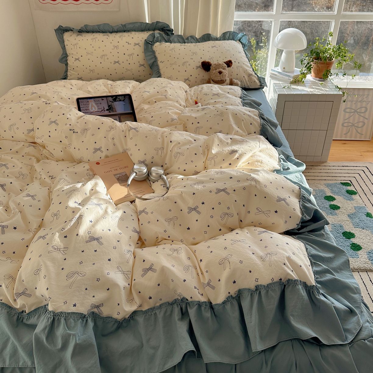 91家纺网 家纺一手货源 找家纺 韩都家居 2026新款韩系大花边系列古棉四件套 雨沫