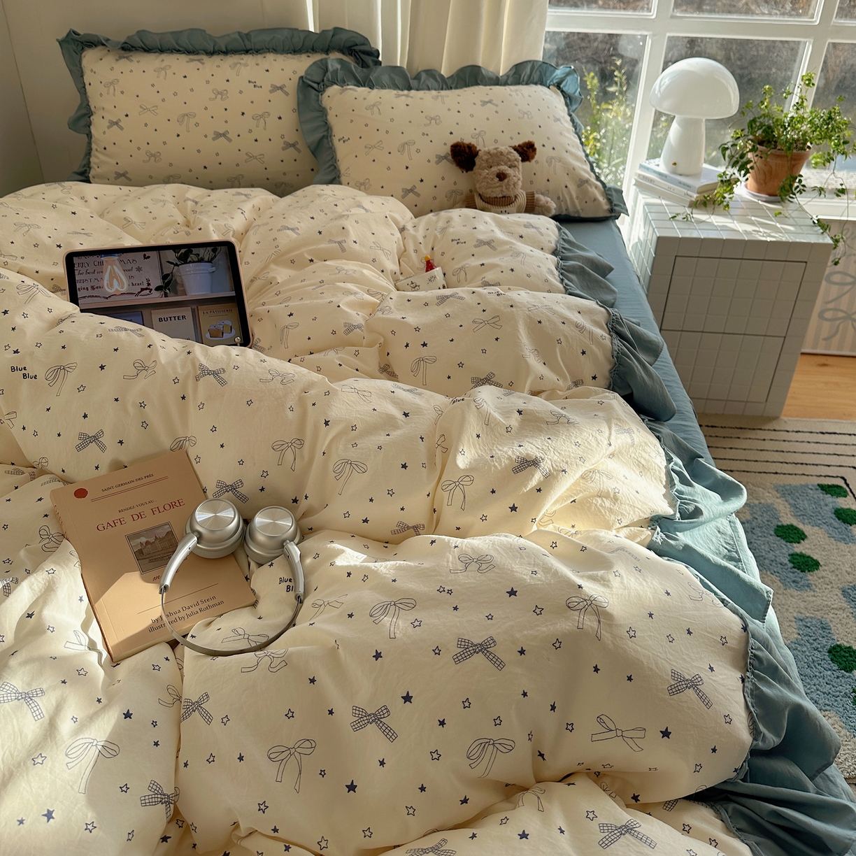 91家纺网 家纺一手货源 找家纺 韩都家居 2026新款韩系大花边系列古棉四件套 雨沫