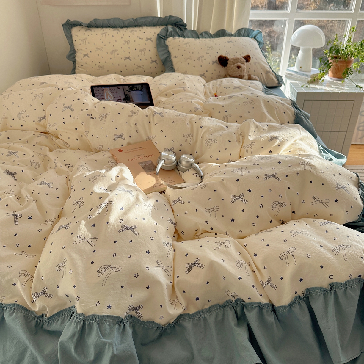 91家纺网 家纺一手货源 找家纺 韩都家居 2026新款韩系大花边系列古棉四件套 雨沫