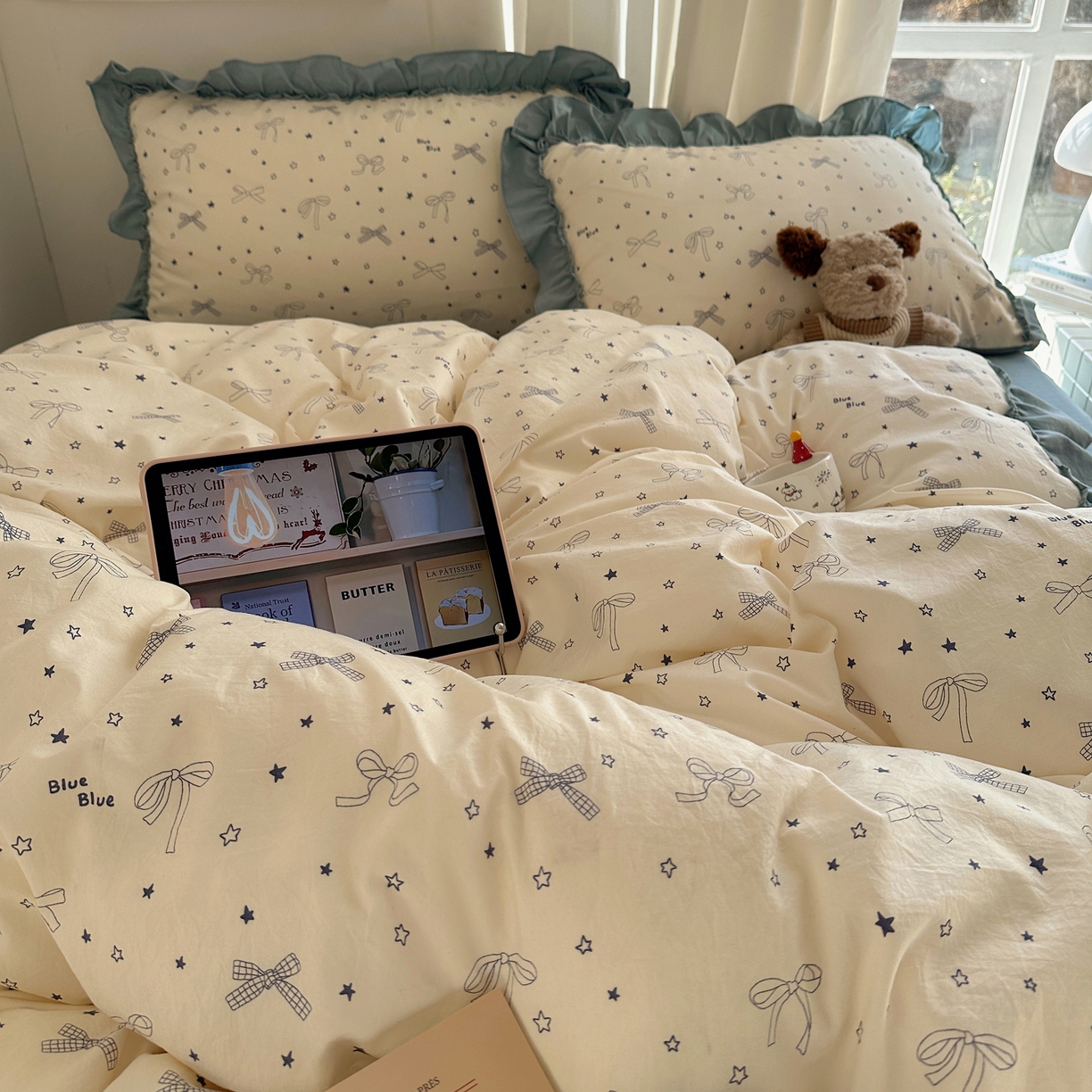 91家纺网 家纺一手货源 找家纺 韩都家居 2026新款韩系大花边系列古棉四件套 雨沫