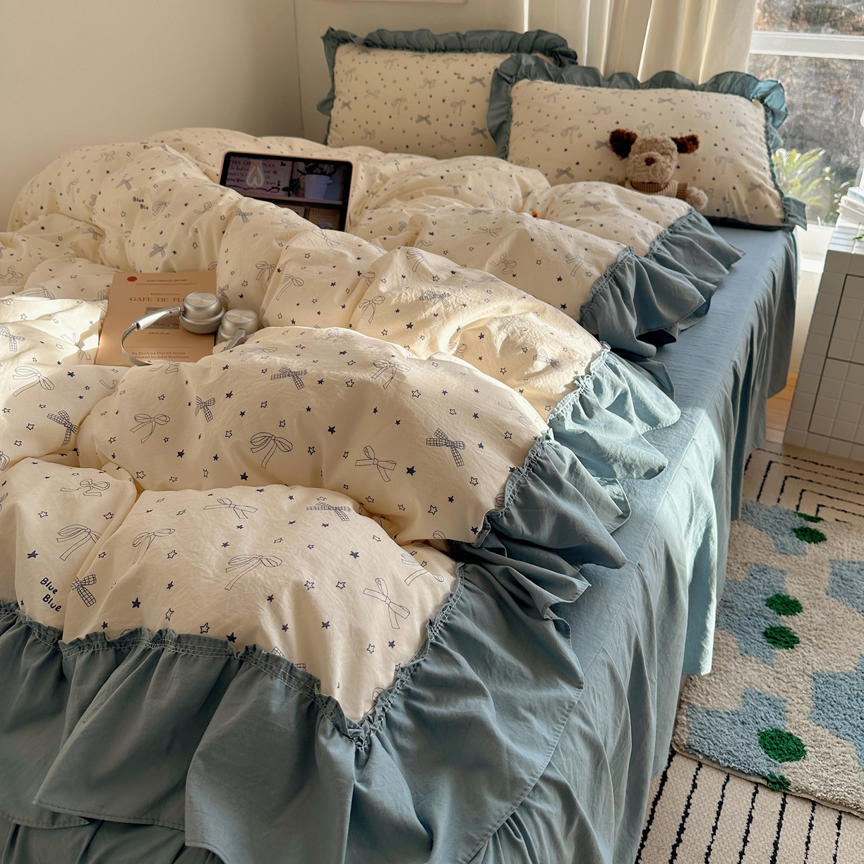 91家纺网 家纺一手货源 找家纺 韩都家居 2026新款韩系大花边系列古棉四件套 雨沫