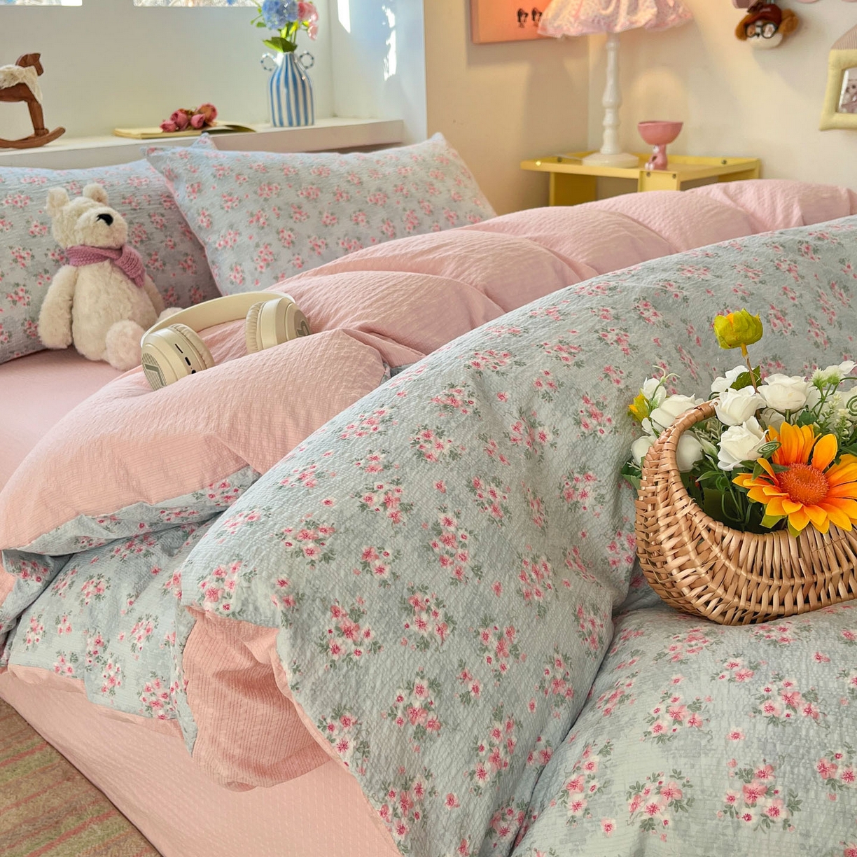 卡迪熊家纺 2026新款软糯泡芙纱印花四件套 花园密语