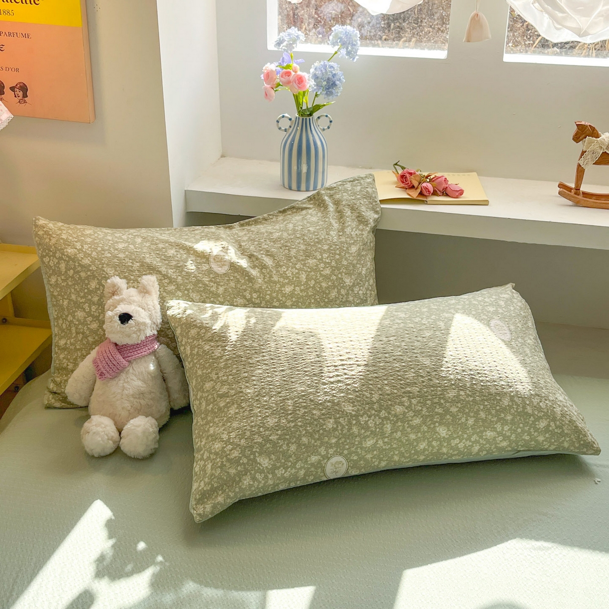 91家纺网 家纺一手货源 找家纺 卡迪熊家纺 2026新款软糯泡芙纱印花四件套 花之世界