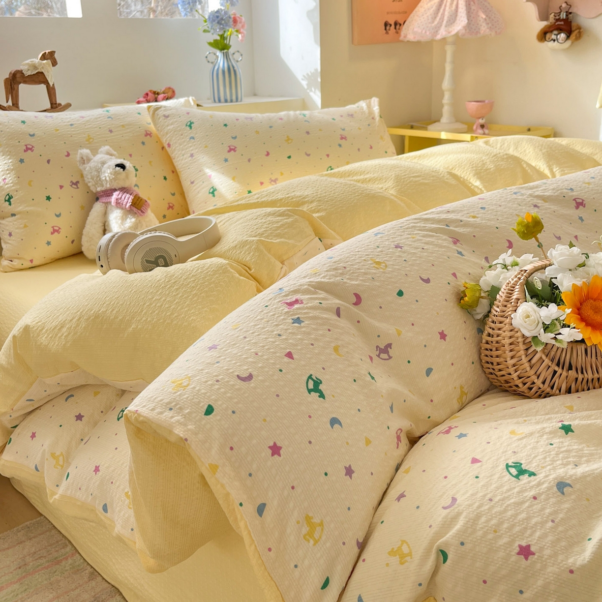 卡迪熊家纺 2026新款软糯泡芙纱印花四件套 梦幻世界