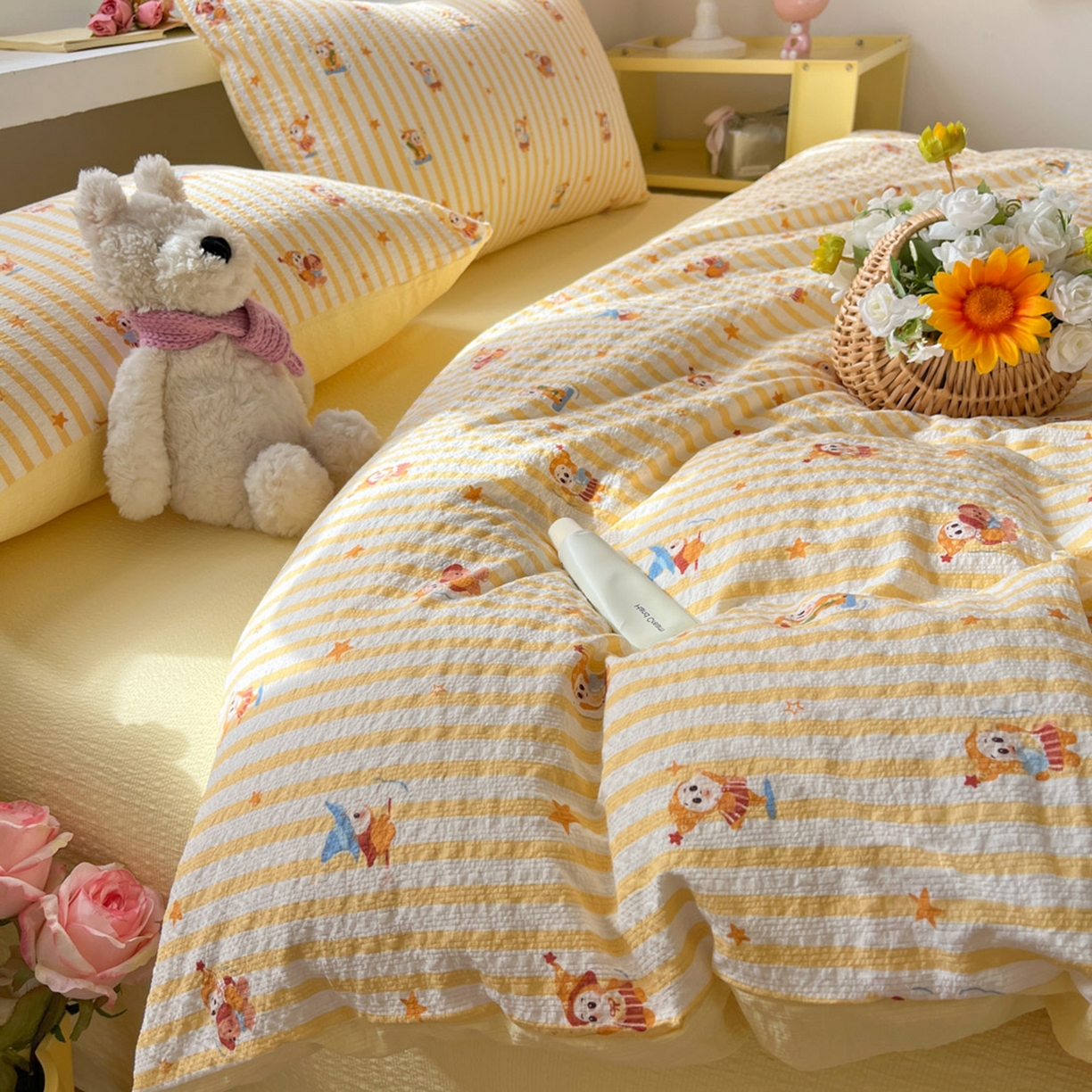 91家纺网 家纺一手货源 找家纺 卡迪熊家纺 2026新款软糯泡芙纱印花四件套 魔法精灵