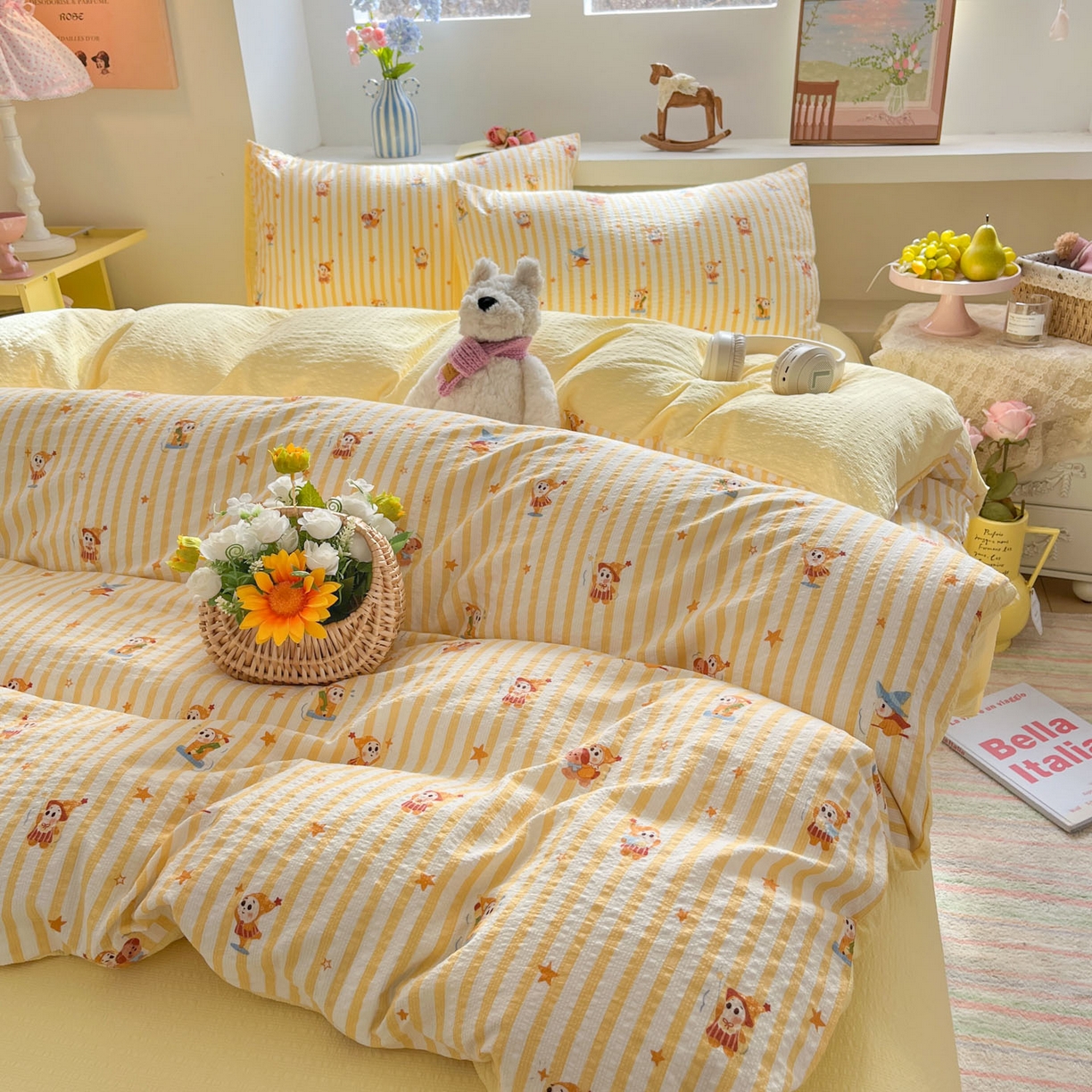 91家纺网 家纺一手货源 找家纺 卡迪熊家纺 2026新款软糯泡芙纱印花四件套 魔法精灵