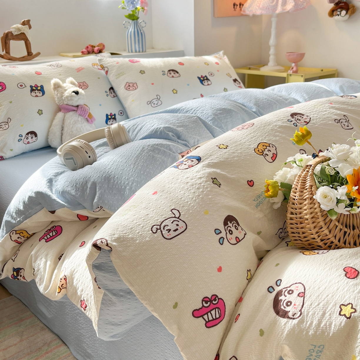 卡迪熊家纺 2026新款软糯泡芙纱印花四件套 小新世界
