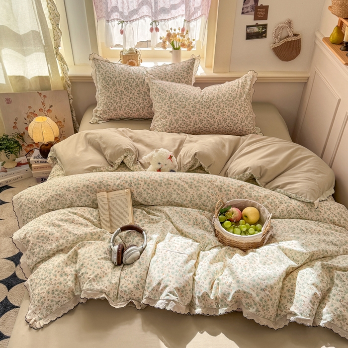 91家纺网 家纺一手货源 找家纺 （总）富米莱（原臻工厂） 2026新款A类仿棉古法水洗棉法式全棉花边四件套