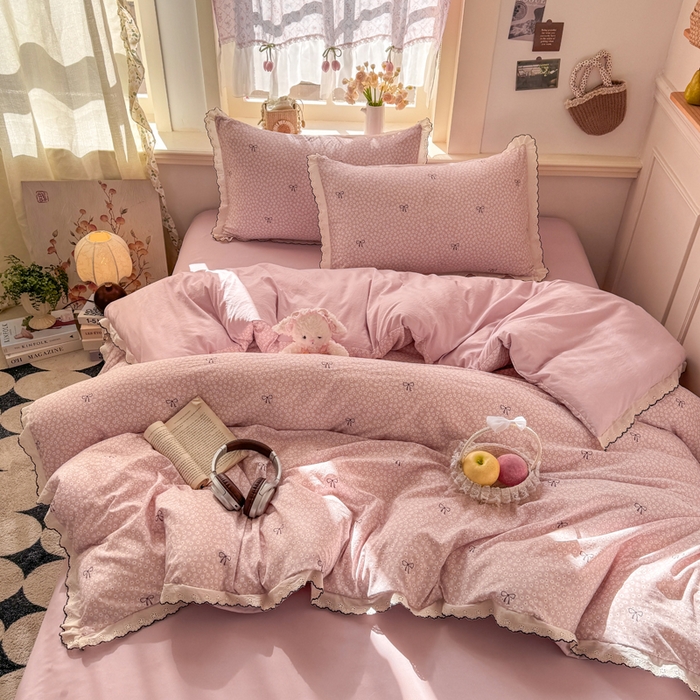 91家纺网 家纺一手货源 找家纺 （总）富米莱（原臻工厂） 2026新款A类仿棉古法水洗棉法式全棉花边四件套