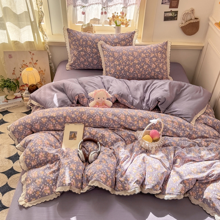 91家纺网 家纺一手货源 找家纺 （总）富米莱（原臻工厂） 2026新款A类仿棉古法水洗棉法式全棉花边四件套