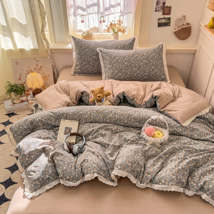 91家纺网 家纺一手货源 找家纺 （总）富米莱（原臻工厂） 2026新款A类仿棉古法水洗棉法式全棉花边四件套