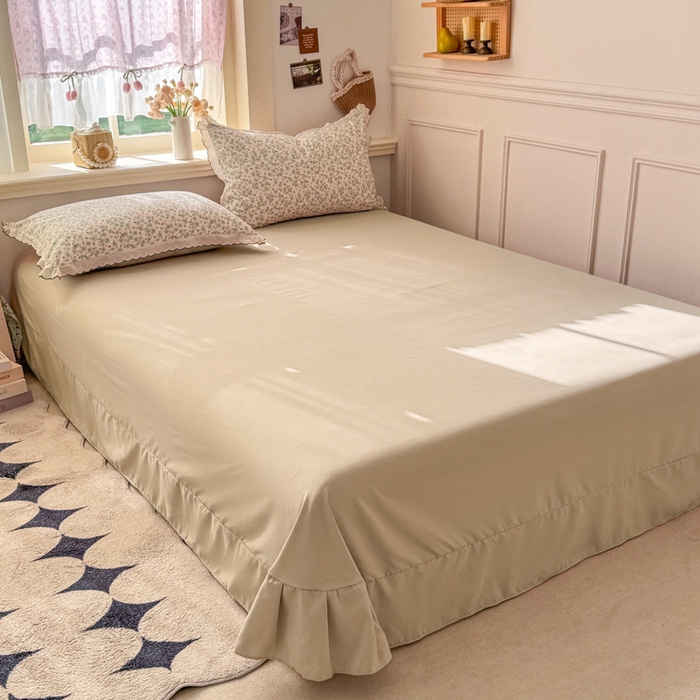 91家纺网 家纺一手货源 找家纺 富米莱（原臻工厂） 2026新款A类仿棉古法水洗棉法式全棉花边四件套 春野