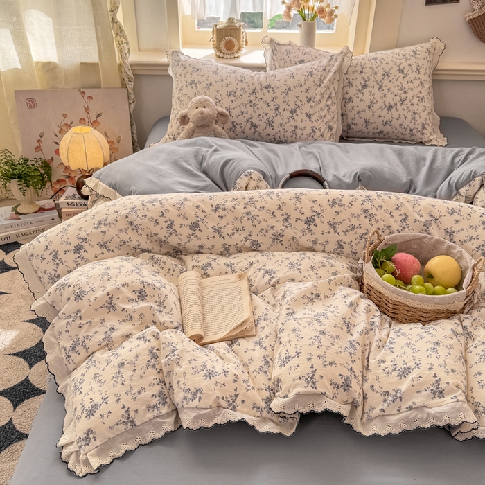 91家纺网 家纺一手货源 找家纺 （总）富米莱（原臻工厂） 2026新款A类仿棉古法水洗棉法式全棉花边四件套