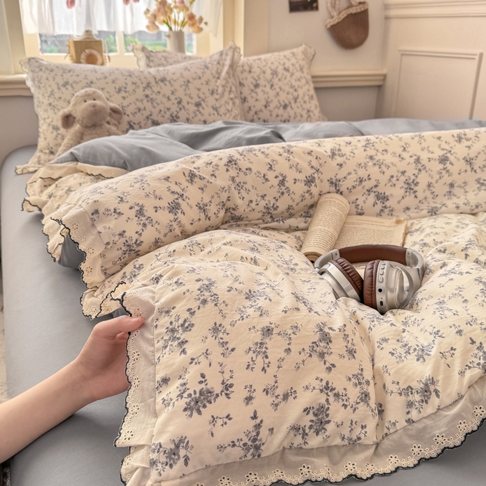 91家纺网 家纺一手货源 找家纺 （总）富米莱（原臻工厂） 2026新款A类仿棉古法水洗棉法式全棉花边四件套