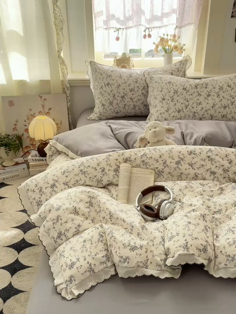 91家纺网 家纺一手货源 找家纺 （总）富米莱（原臻工厂） 2026新款A类仿棉古法水洗棉法式全棉花边四件套