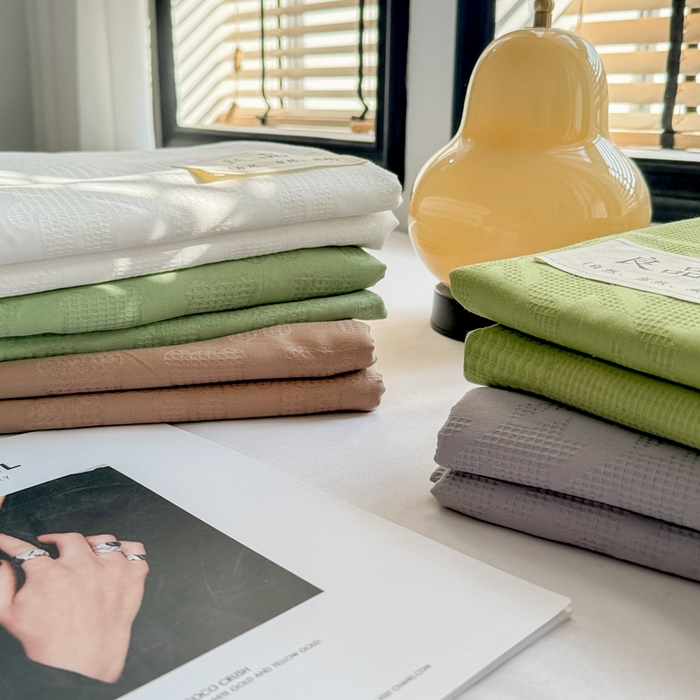 91家纺网 家纺一手货源 找家纺 （总）眠博士 2026新款全棉纯棉华夫格麦穗 床单单件床单单品单床单