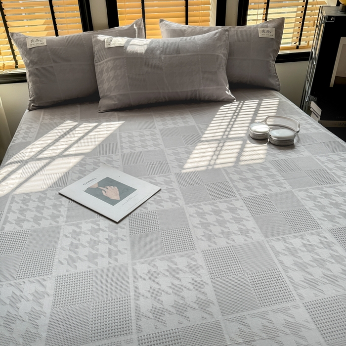91家纺网 家纺一手货源 找家纺 眠博士 2026新款全棉纯棉华夫格麦穗 床单单件床单单品单床单 床单-方格灰