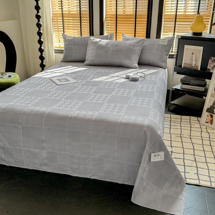 91家纺网 家纺一手货源 找家纺 眠博士 2026新款全棉纯棉华夫格麦穗 床单单件床单单品单床单 床单-方格灰