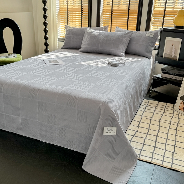 91家纺网 家纺一手货源 找家纺 眠博士 2026新款全棉纯棉华夫格麦穗 床单单件床单单品单床单 床单-方格灰