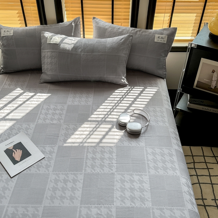 91家纺网 家纺一手货源 找家纺 眠博士 2026新款全棉纯棉华夫格麦穗 床单单件床单单品单床单 床单-方格灰