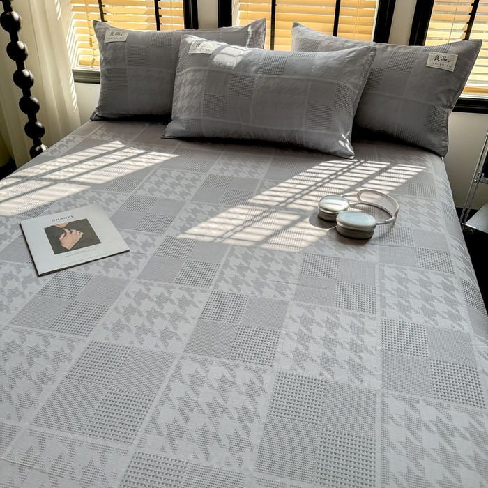 91家纺网 家纺一手货源 找家纺 眠博士 2026新款全棉纯棉华夫格麦穗 床单单件床单单品单床单 床单-方格灰